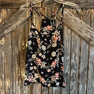 Floral Black Strappy Cami Top - Women's